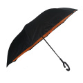 Parapluie de haute qualité en gros de la voiture à l&#39;envers avec poignée en C et imprimés de conception de logo